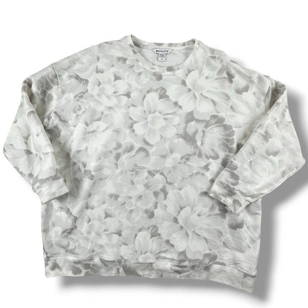 Athleta Balance Printed Pullover Sweatshirt Floral Grey White Size 1X